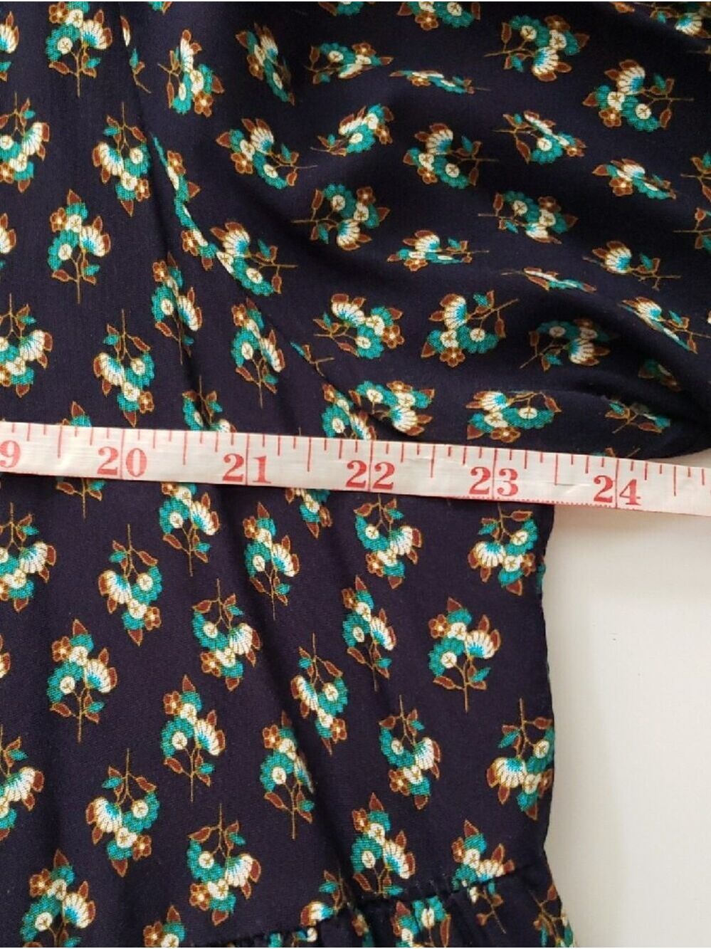 BloomChic Navy Floral Boho Mini Dress with Teal & Coral Accents - Picture 9 of 10